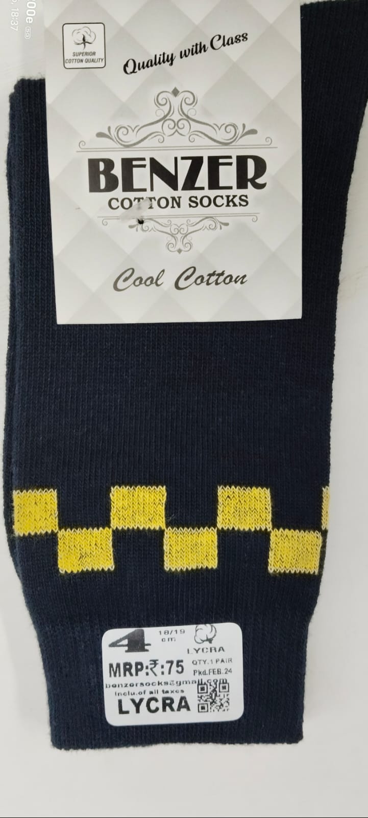 NAVY SOCKS LEMON CHEKS LYCRA