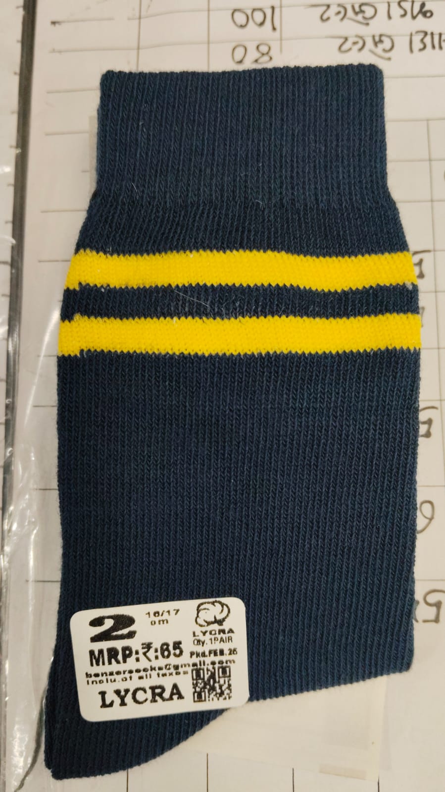 NAVY SOCKS 2 YELLOW PATTI LYCRA