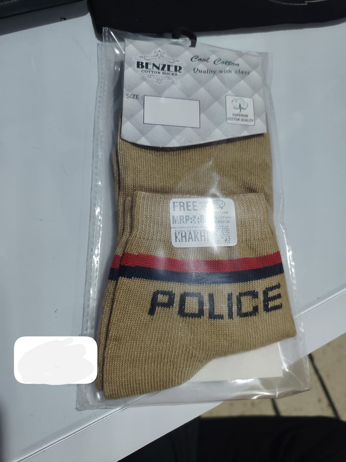 8 132 Khakhi Socks Red-Navy Patti Name-POLICE